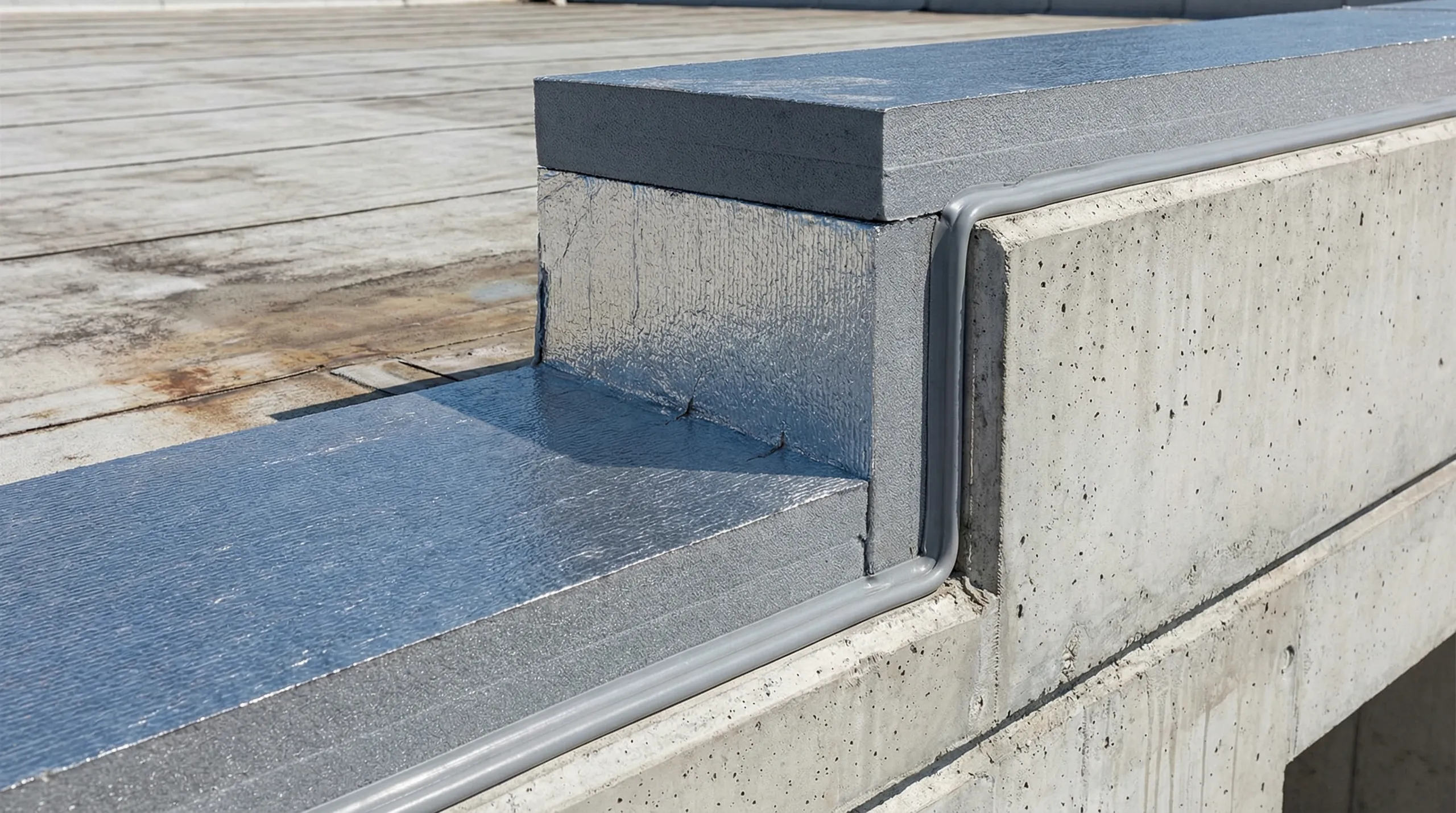 Izolacja dachu płaskiego z płyt termoizolacyjnych na betonowym stropie i krawędziowym uszczelnieniem